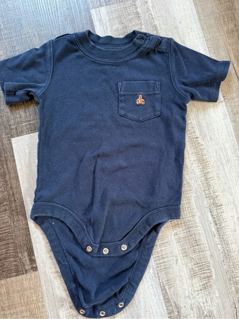 GAP Navy Short-Sleeve Baby Bodysuit with Bear Pocket